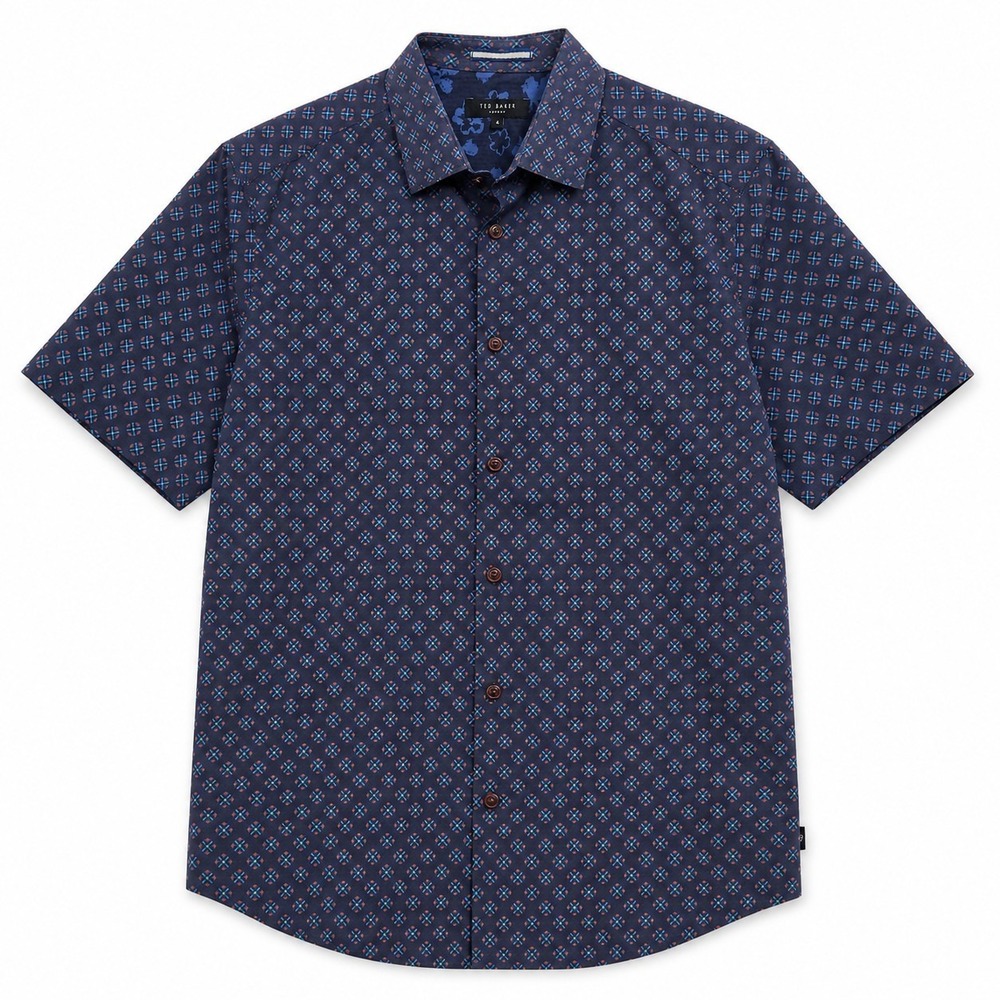 Ted Baker London Mens Large Shirt Size 4 Navy Geometric‎ Floral Cotton Portugal
